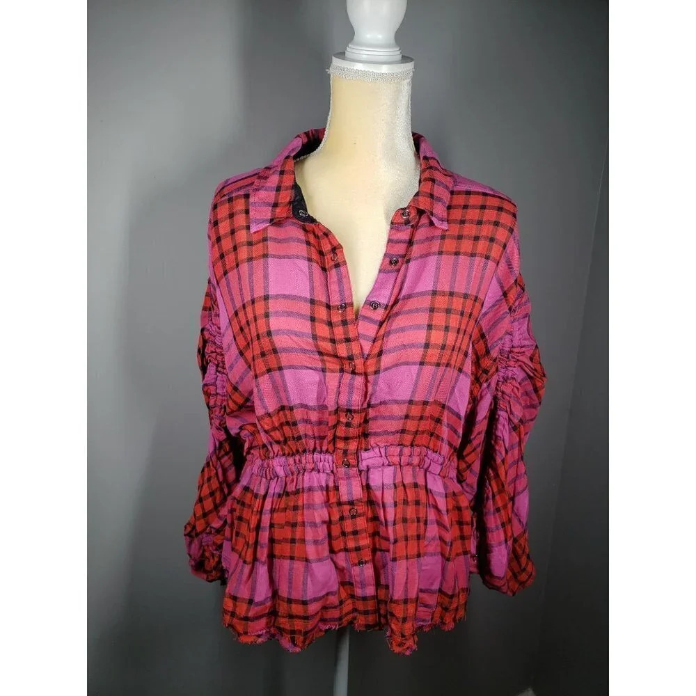Free People NWT Pacific Dawn Button Down Plaid Top